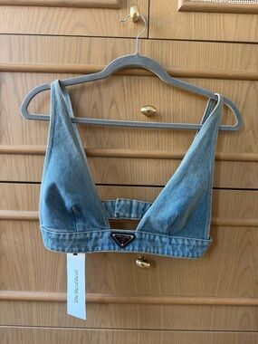 Prada Light Blue Denim Triangle Bralette
